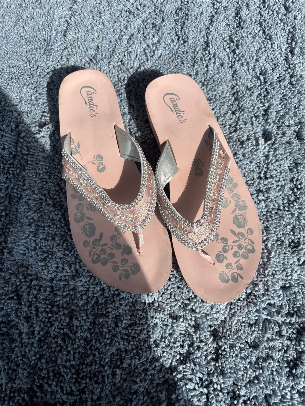 Candie's Pink Jeweled Floral Thong Sandals